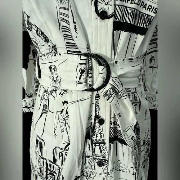 NWT Karl Lagerfeld Black & White Monochrome Graphic Dress Size 2 - Picture 3 of 13